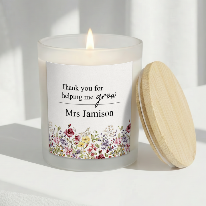 Personalised Floral Thank You Teacher Gift Candle &amp; Box