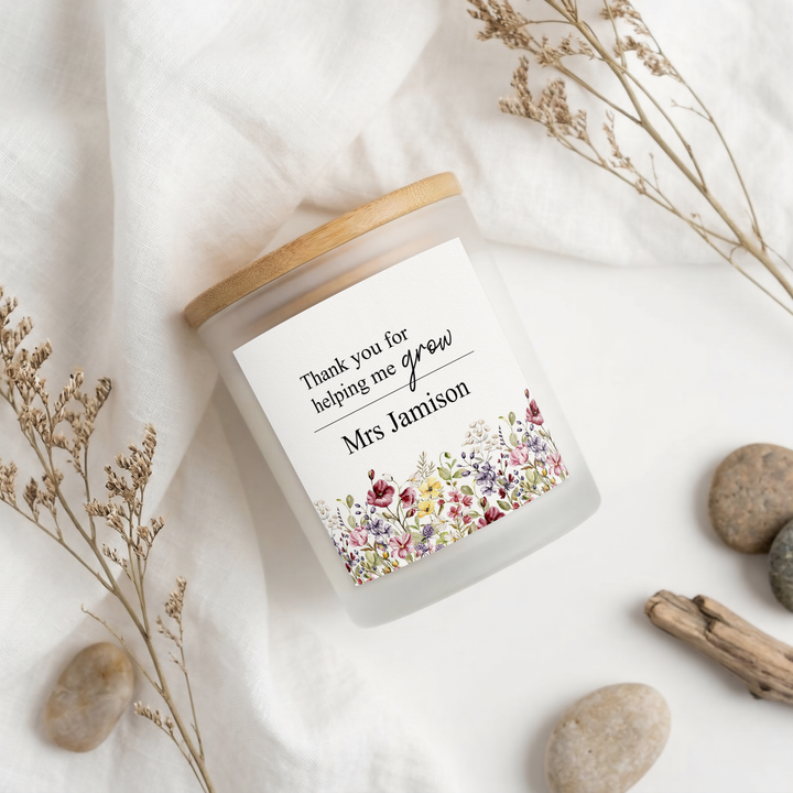 Personalised Floral Thank You Teacher Gift Candle &amp; Box