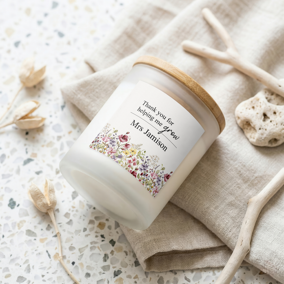 Personalised Floral Thank You Teacher Gift Candle &amp; Box