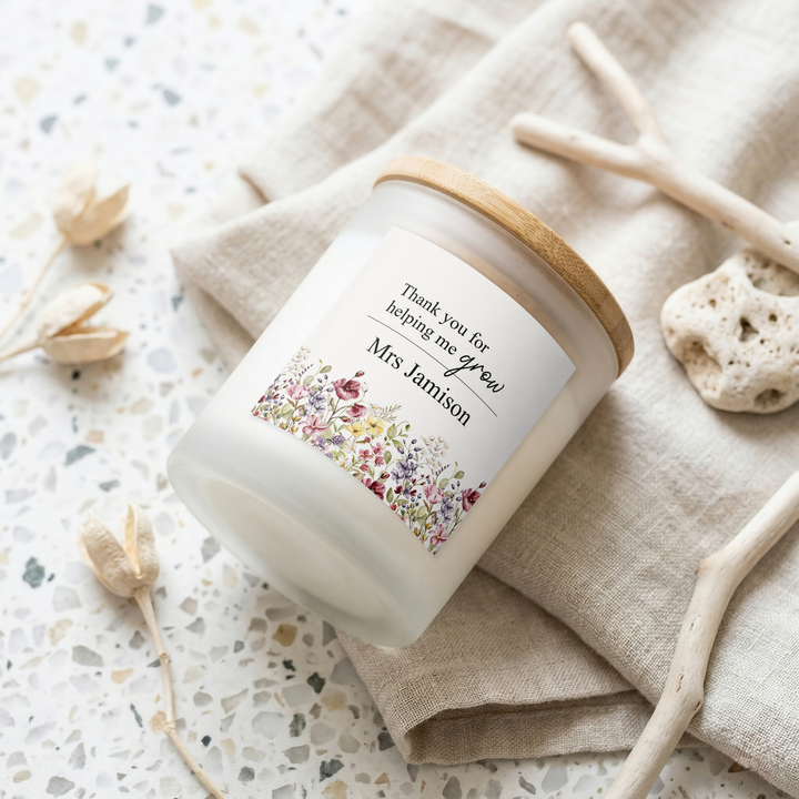 Personalised Floral Thank You Teacher Gift Candle &amp; Box