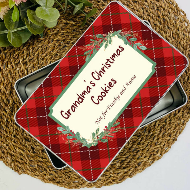 Personalised Red Tartan Christmas Cookie Gift Tin