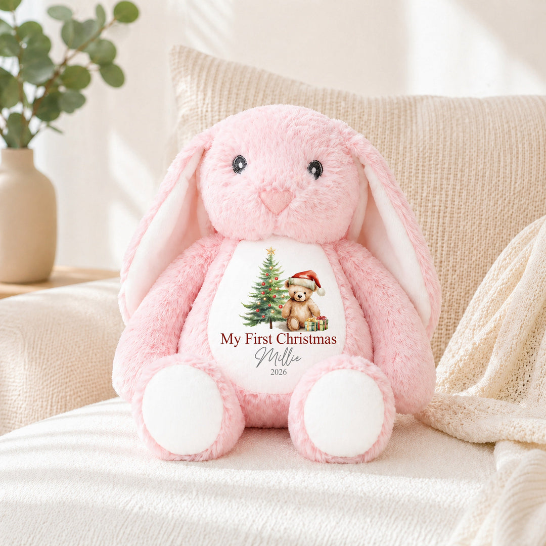 Personalised Red Teddy Tree My First Christmas Soft Toy