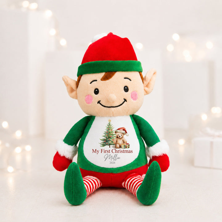 Personalised Red Teddy Tree My First Christmas Soft Toy