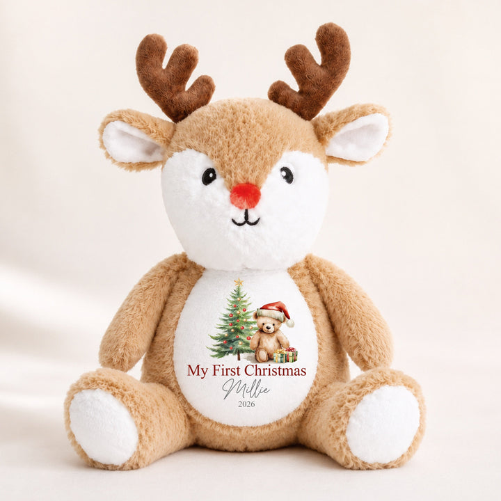 Personalised Red Teddy Tree My First Christmas Soft Toy