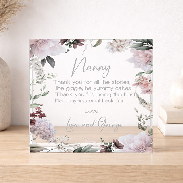Personalised Floral Thank You Nanny Acrylic Block