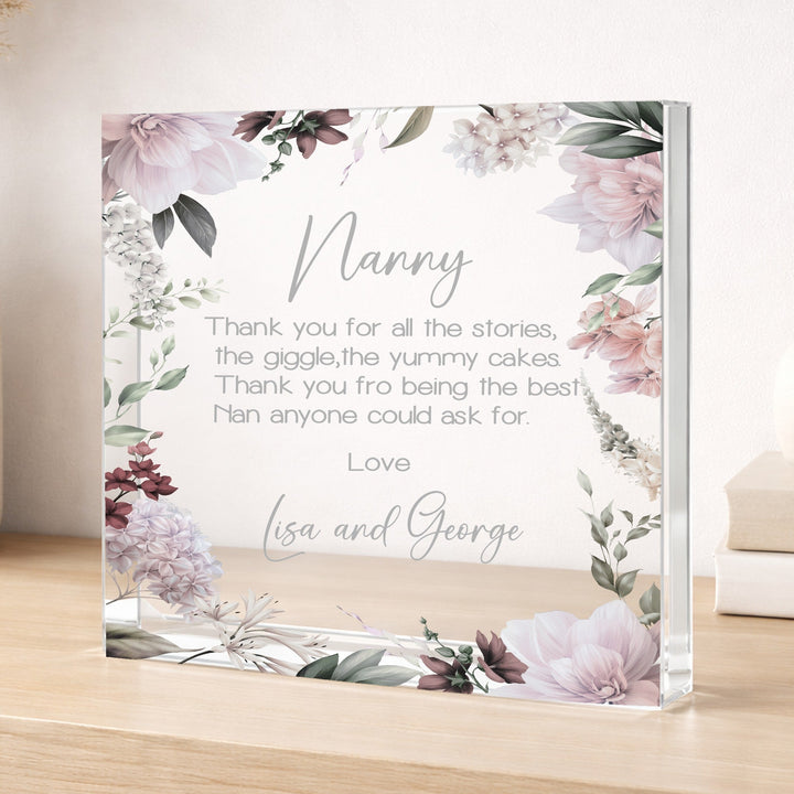 Personalised Floral Thank You Nanny Acrylic Block