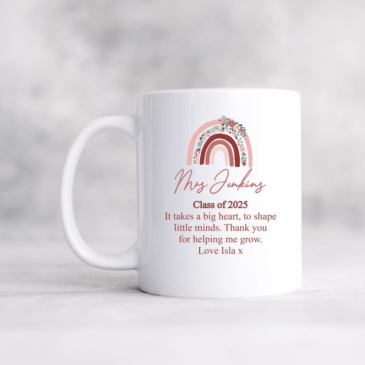 Personalised Pink Rainbow Thank You Teacher Mug