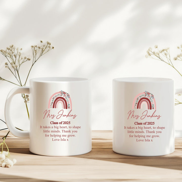Personalised Pink Rainbow Thank You Teacher Mug