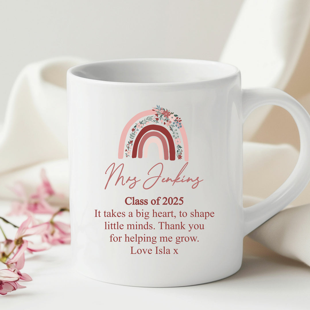 Personalised Pink Rainbow Thank You Teacher Mug