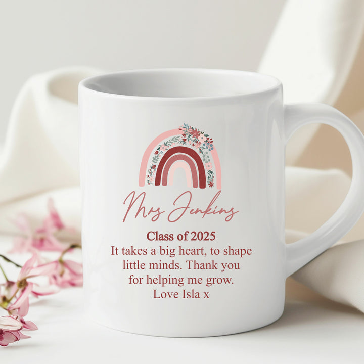 Personalised Pink Rainbow Thank You Teacher Mug