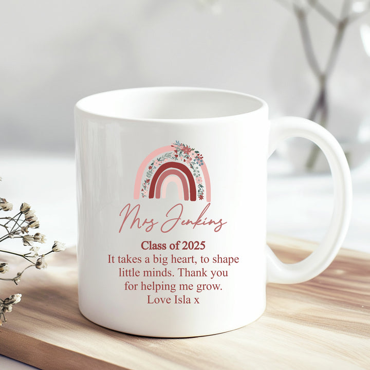 Personalised Pink Rainbow Thank You Teacher Mug