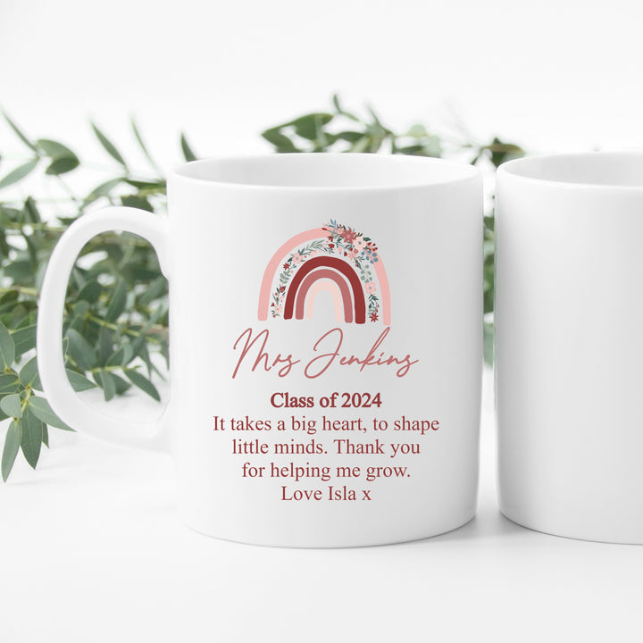 Personalised Pink Rainbow Thank You Teacher Mug