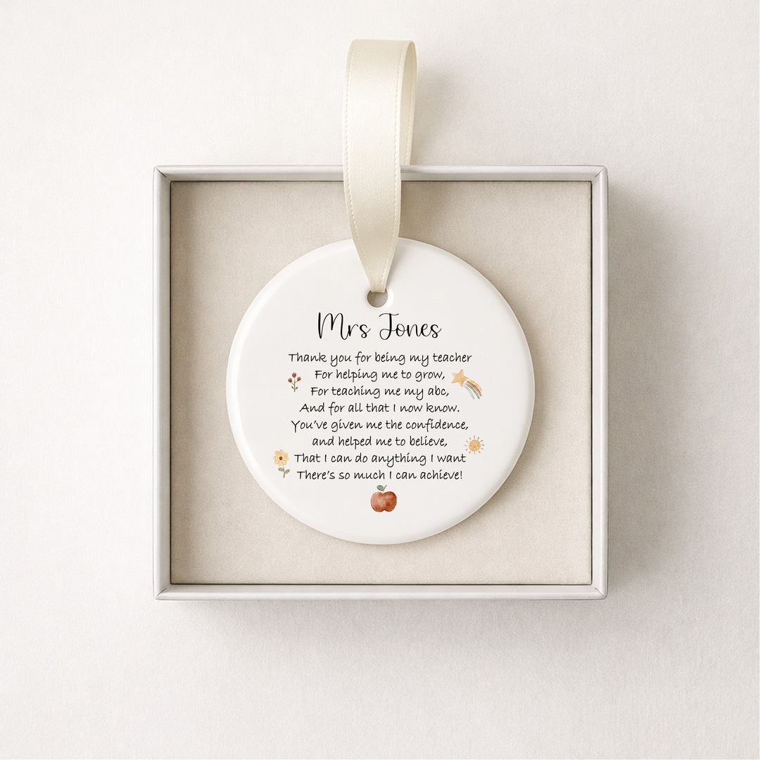Personalised Poem Keepsake Ornament Teacher Gift