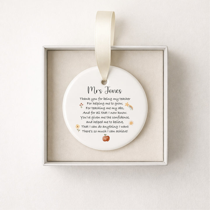 Personalised Poem Keepsake Ornament Teacher Gift