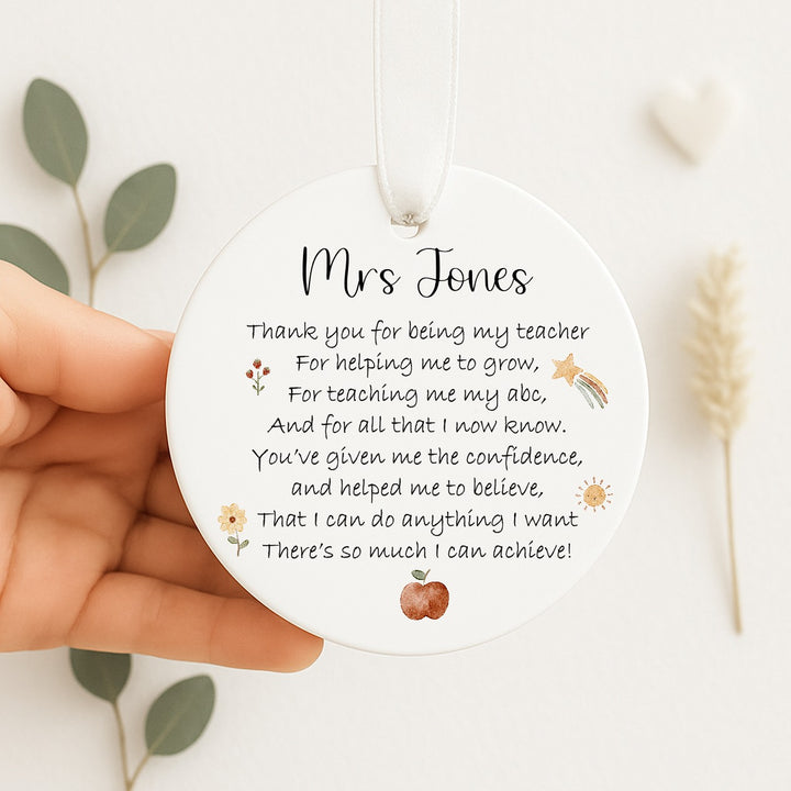 Personalised Poem Keepsake Ornament Teacher Gift
