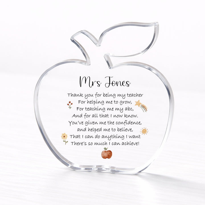 Personalised Acrylic Thank You Poem Teacher Gift