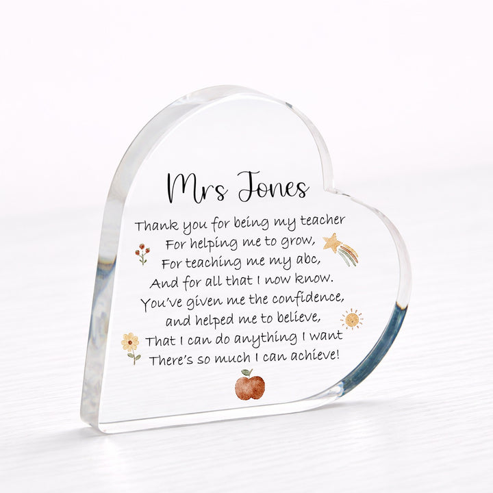 Personalised Acrylic Thank You Poem Teacher Gift