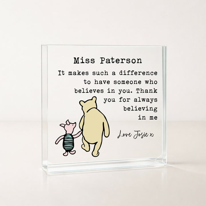 Personalised Acrylic Pooh Bear Thank You Teacher Gift