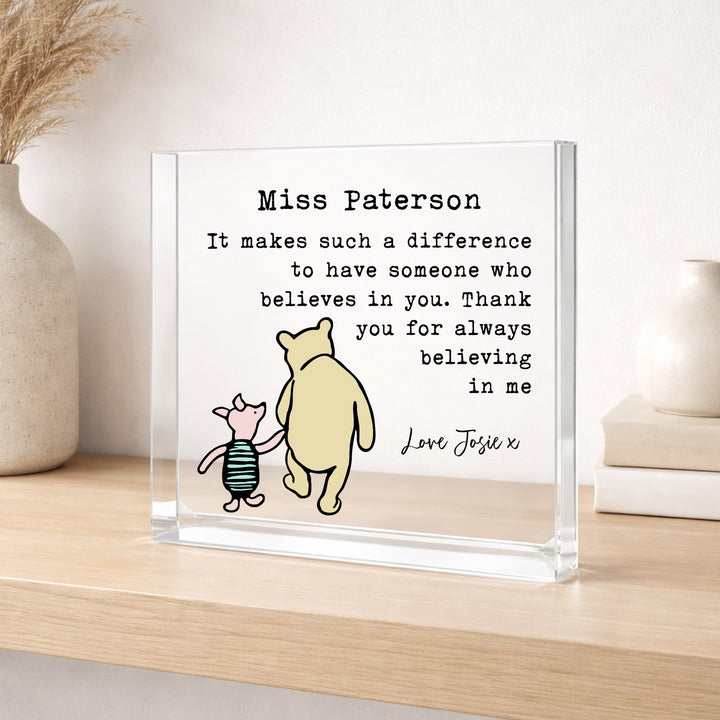 Personalised Acrylic Pooh Bear Thank You Teacher Gift