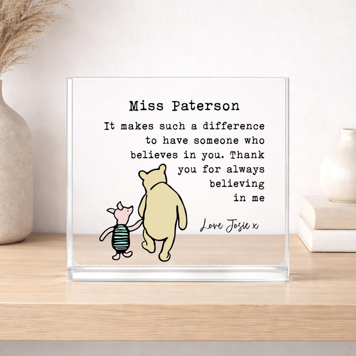 Personalised Acrylic Pooh Bear Thank You Teacher Gift