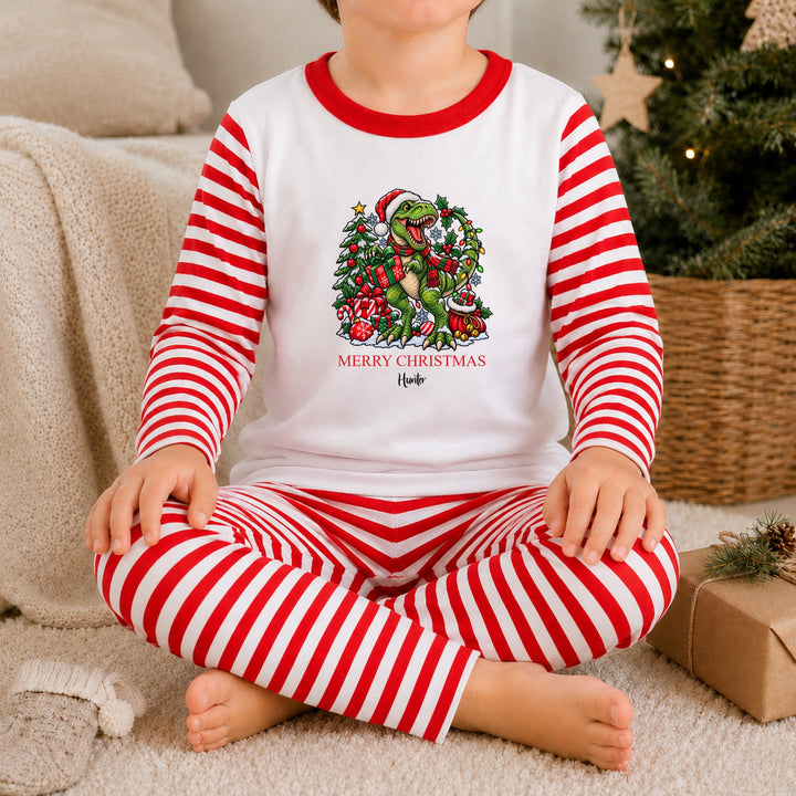 Personalised Kids T-Rex Christmas Pyjamas