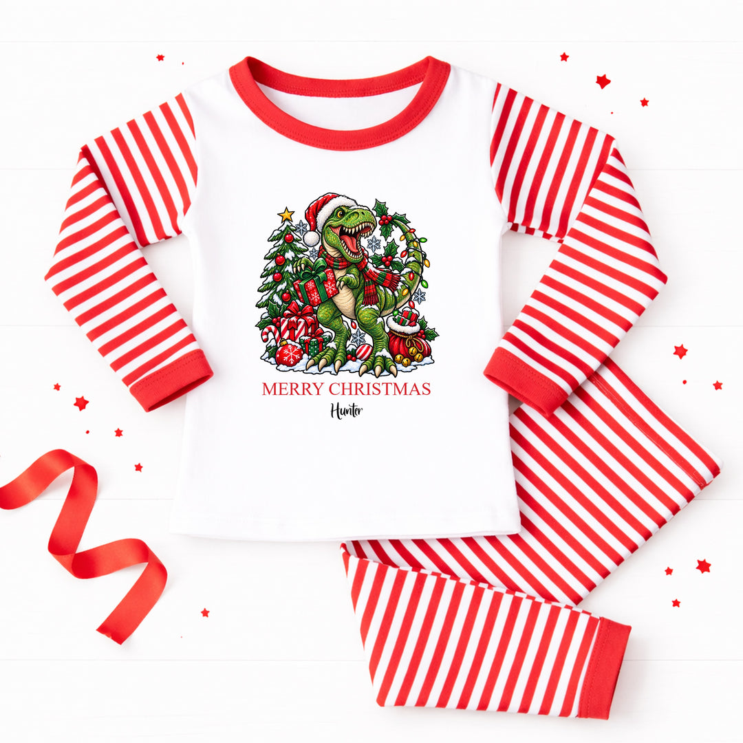 Personalised Kids T-Rex Christmas Pyjamas
