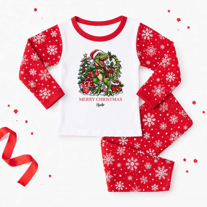 Personalised Kids T-Rex Christmas Pyjamas