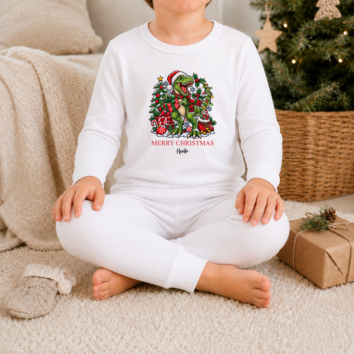 Personalised Kids T-Rex Christmas Pyjamas