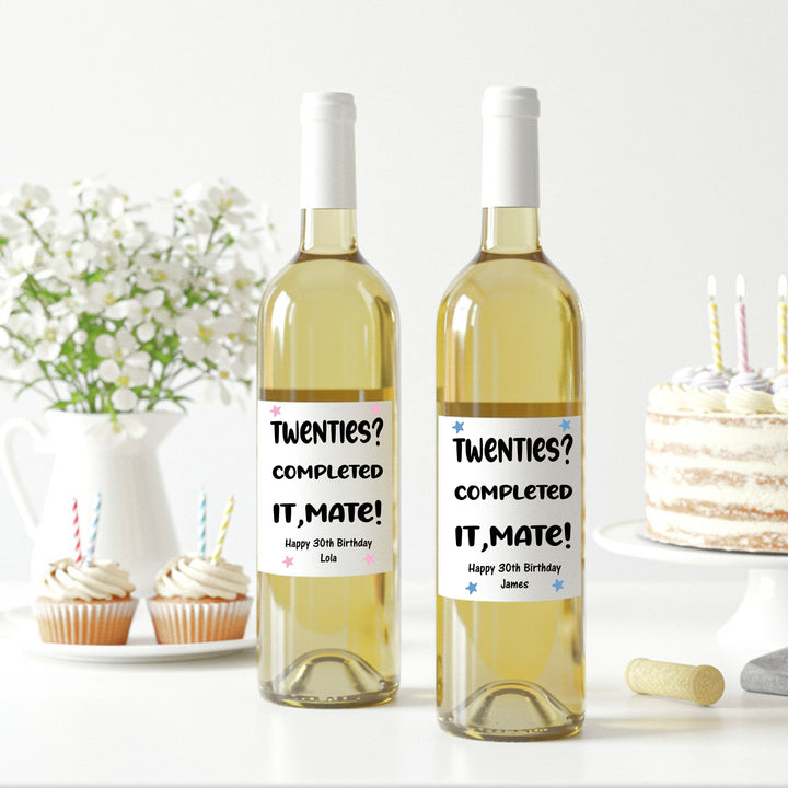 Personalised Twenties Completed 30th Birthday Bottle Sticker