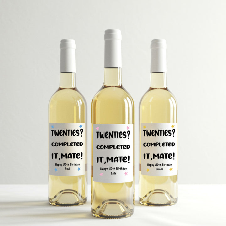Personalised Twenties Completed 30th Birthday Bottle Sticker