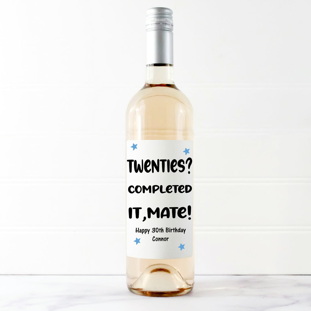 Personalised Twenties Completed 30th Birthday Bottle Sticker
