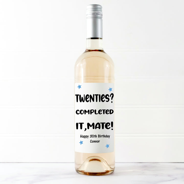 Personalised Twenties Completed 30th Birthday Bottle Sticker
