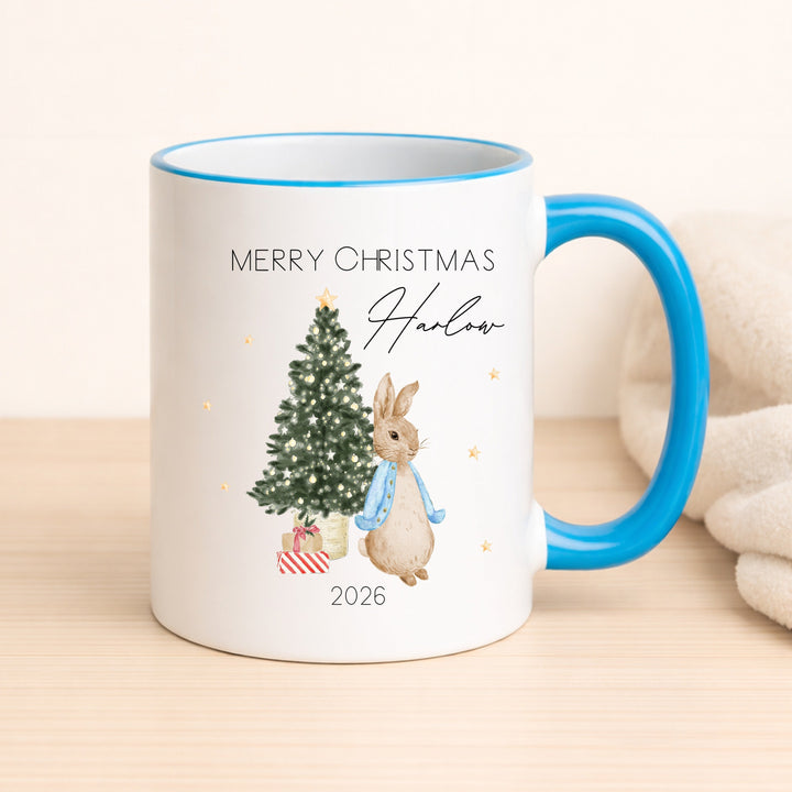 Personalsed Blue Rabbit Merry Christmas Mug