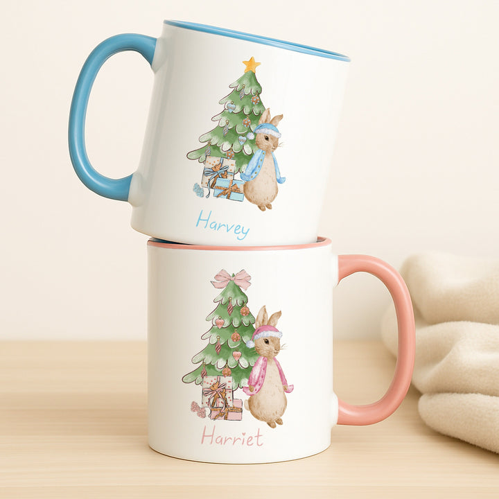 Personalised Pink or Blue Rabbit Christmas Mug