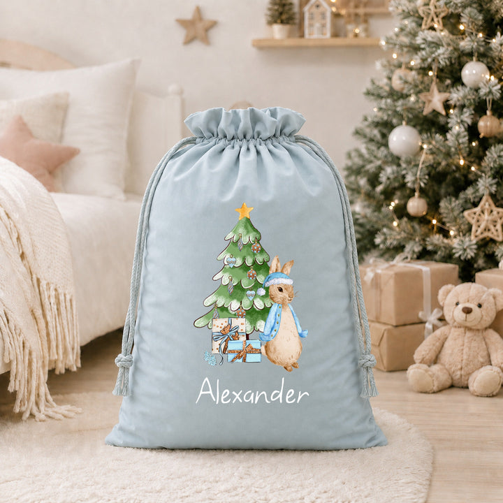Personalised Blue Rabbit Christmas Stocking or Santa Sack