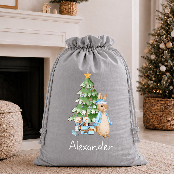 Personalised Blue Rabbit Christmas Stocking or Santa Sack