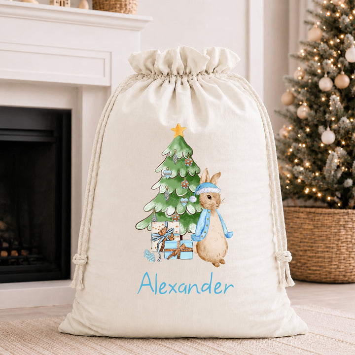 Personalised Blue Rabbit Christmas Stocking or Santa Sack