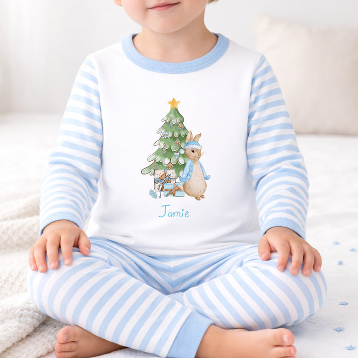 Personalised Christmas Name Rabbit Blue Pyjamas
