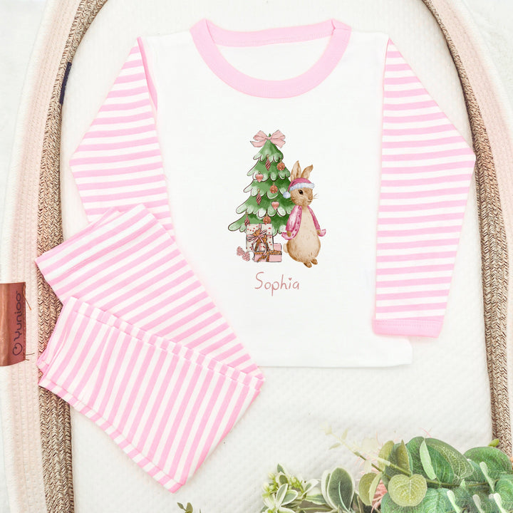 Personalised Pink Rabbit Tree Christmas Pyjamas