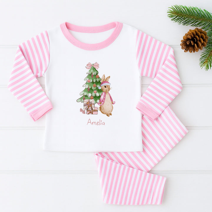 Personalised Pink Rabbit Tree Christmas Pyjamas