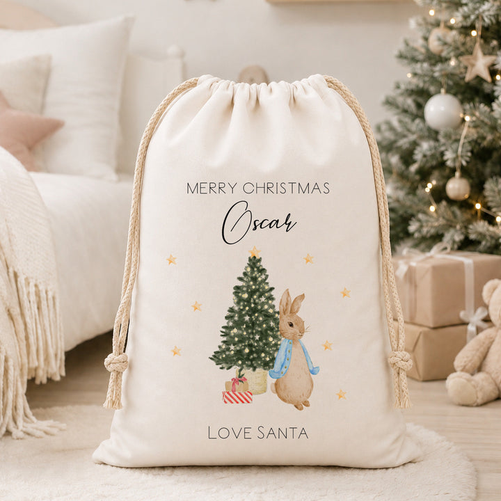 Personalised Merry Christmas Rabbit Canvas Santa Sack