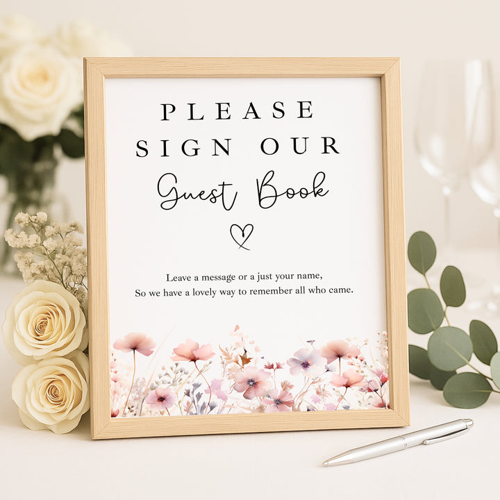 Personalised Pink Flowers Wedding Day Guest Book