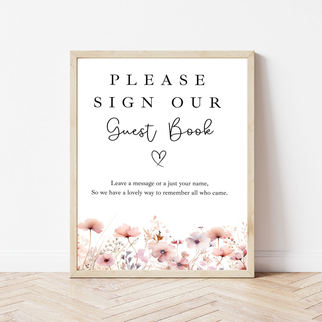 Personalised Pink Flowers Wedding Day Guest Book