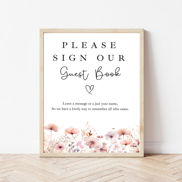 Personalised Pink Flowers Wedding Day Guest Book