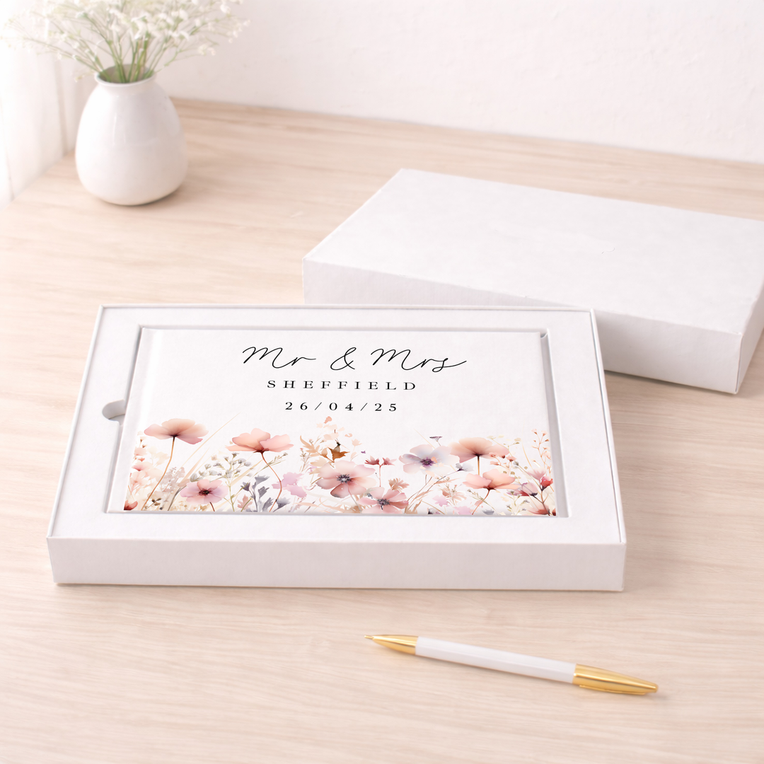 Personalised Pink Flowers Wedding Day Guest Book