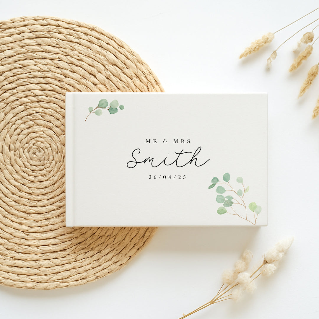 Personalised Green Leaves Wedding Day Guest Book