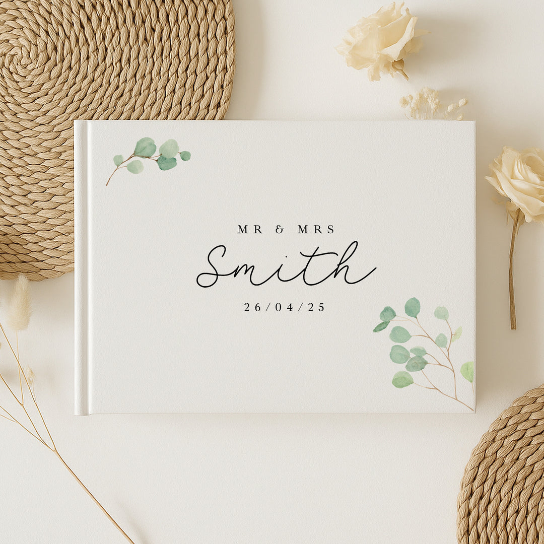 Personalised Green Leaves Wedding Day Guest Book