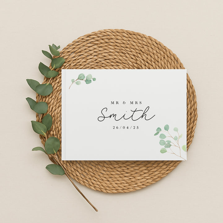 Personalised Green Leaves Wedding Day Guest Book