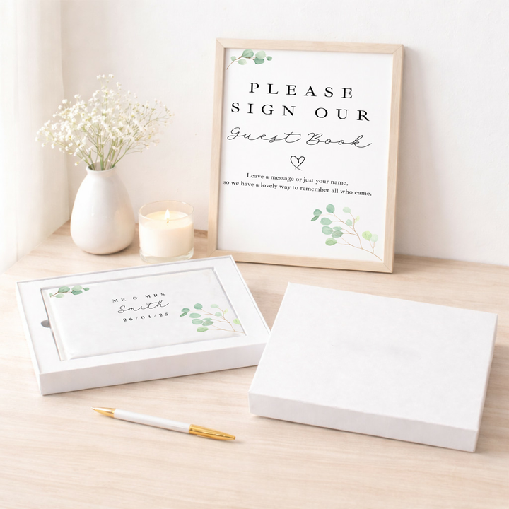 Personalised Green Leaves Wedding Day Guest Book