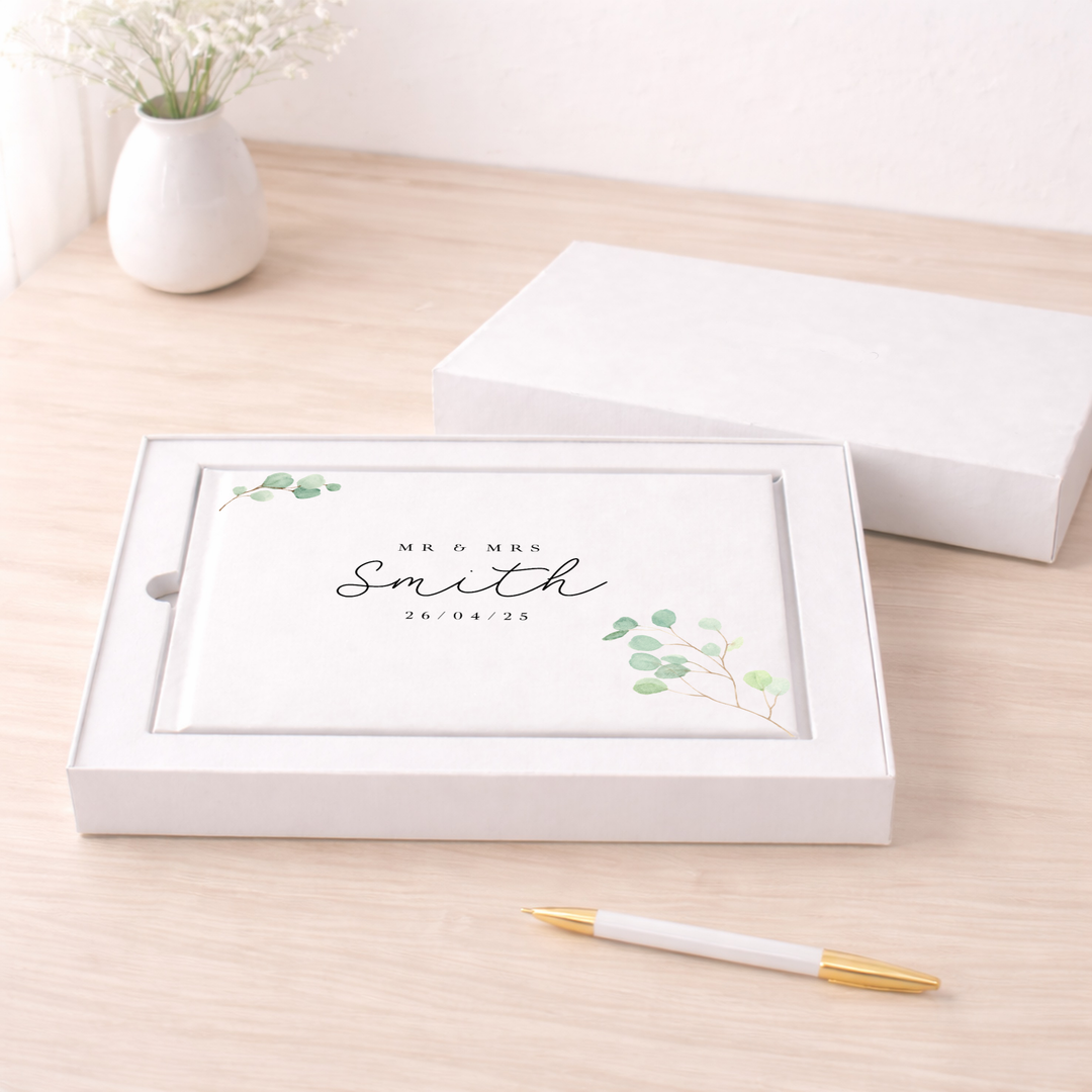 Personalised Green Leaves Wedding Day Guest Book